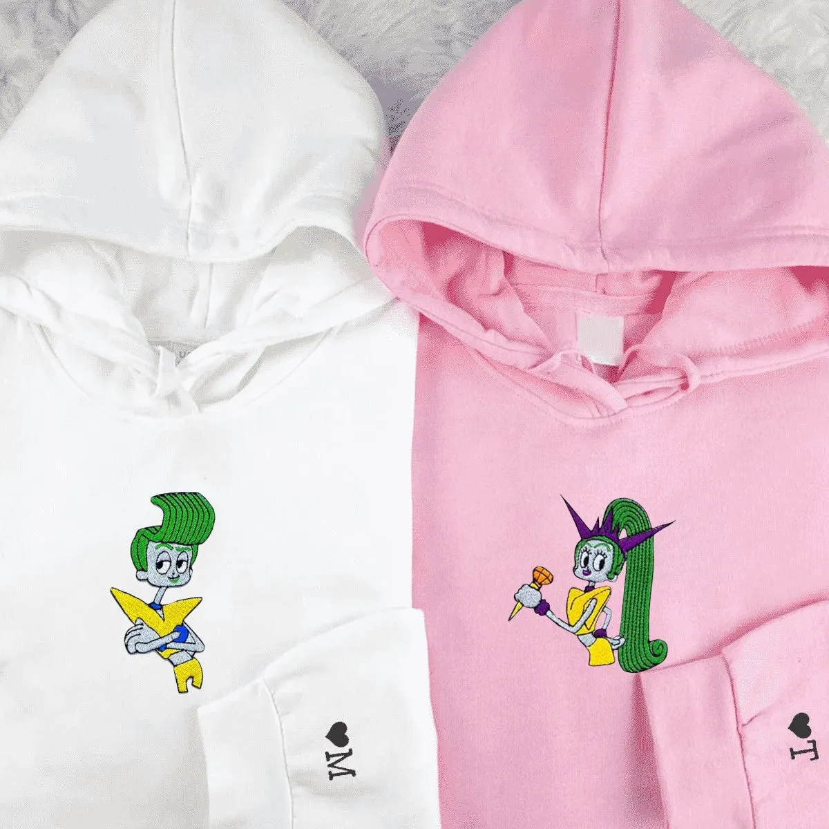 Cute Velvet & Veneer Couple Hoodies - Custom Embroidered Matching Hoodies For Couples