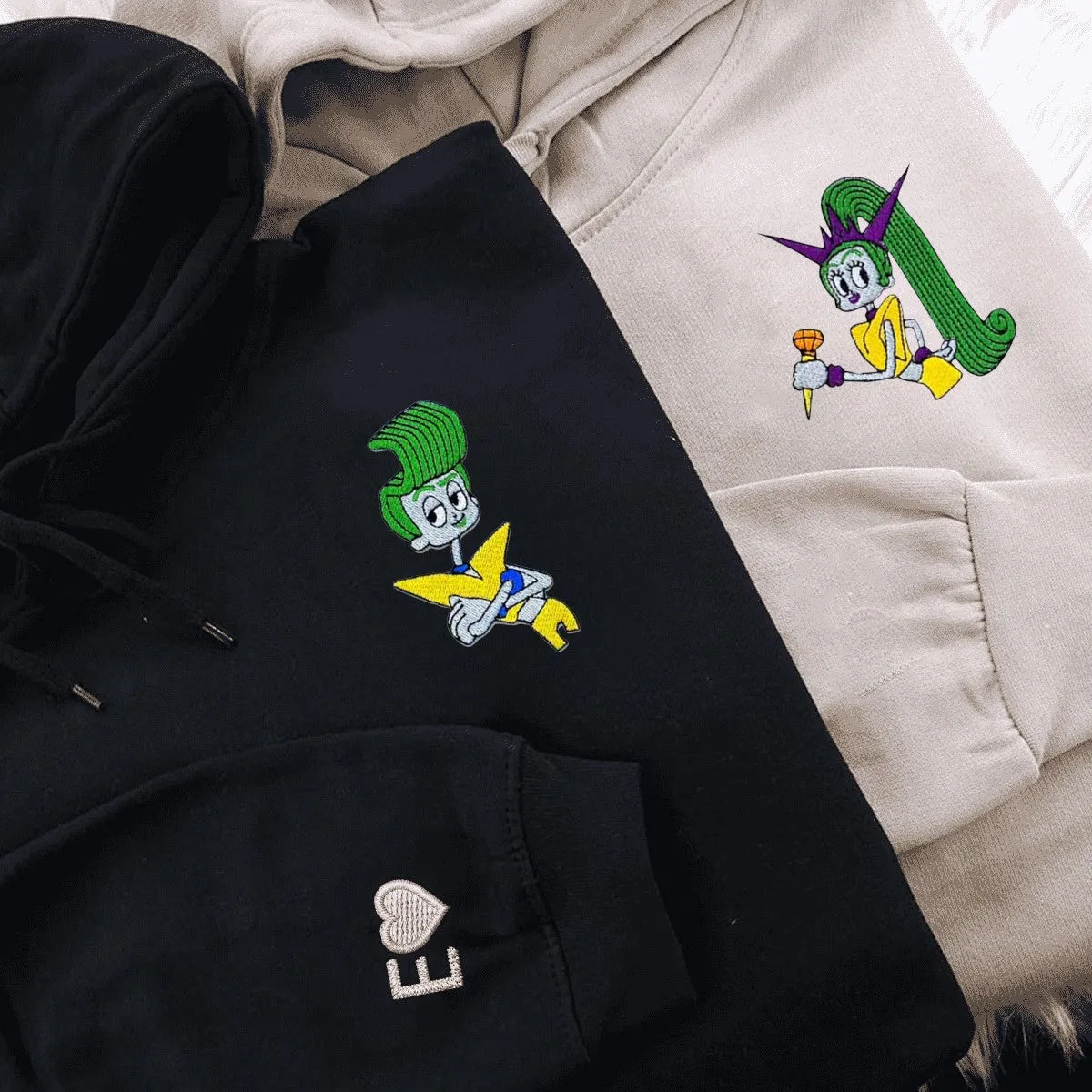 Cute Velvet & Veneer Couple Hoodies - Custom Embroidered Matching Hoodies For Couples