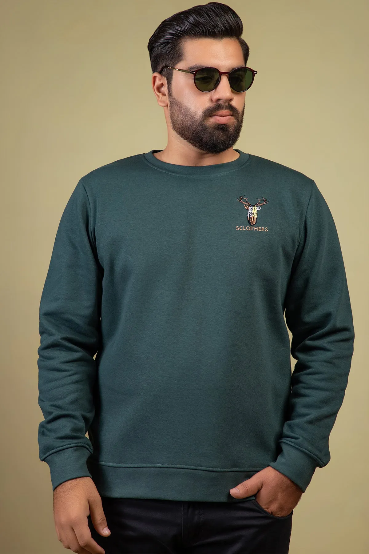 Deep Teal Resolute Embroidered Sweatshirt (Plus Size) - W23 - MSW077P