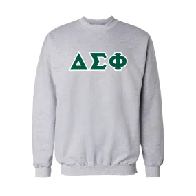 Delta Sig Heather Gray Crew Neck Sweatshirt with Sewn On Letters