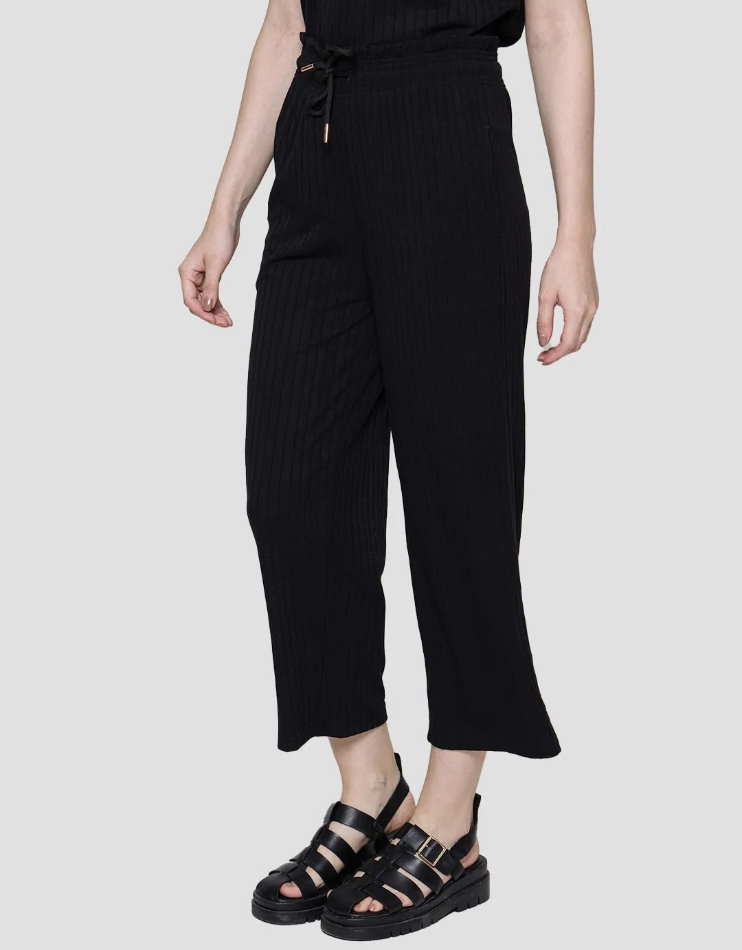 Details Elastic Waist Celana Panjang Wanita