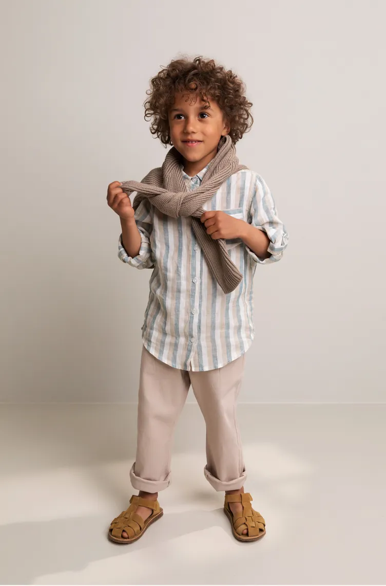 DUSTY BLUE STRIPE LINEN TOTORO SHIRT