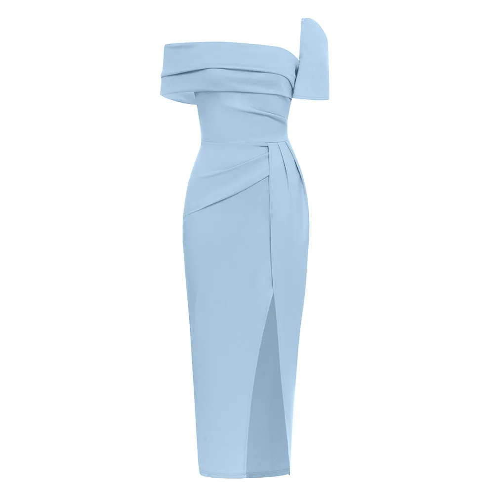 Elegant Tube Top Short Sleeve Asymmetric Dress