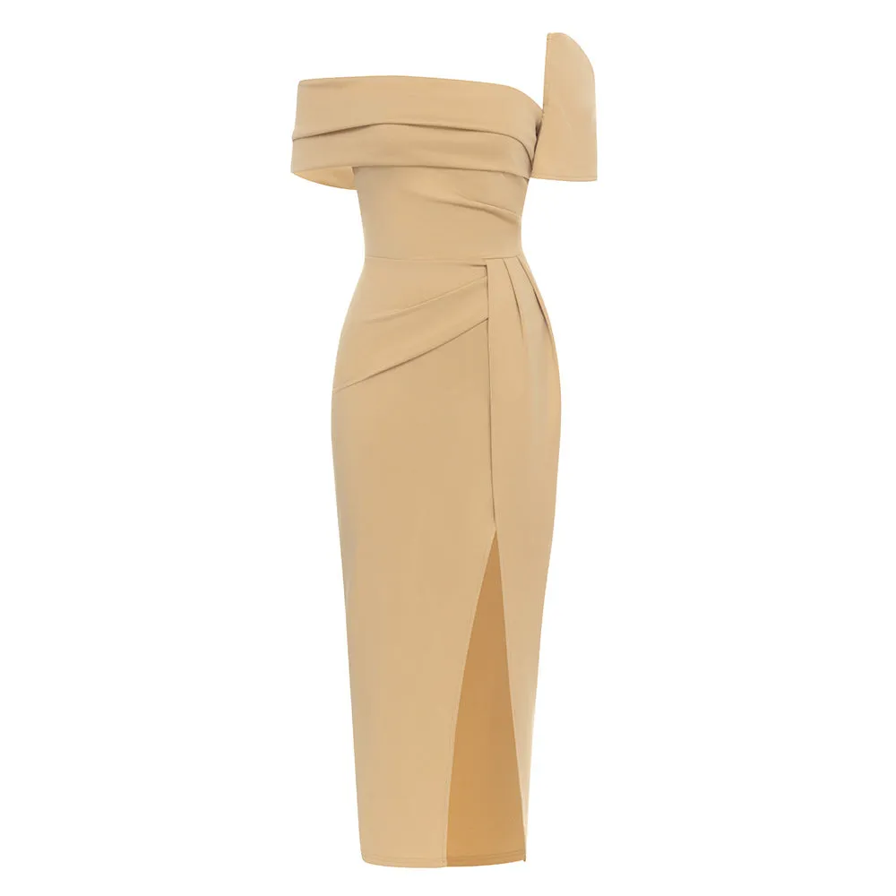 Elegant Tube Top Short Sleeve Asymmetric Dress