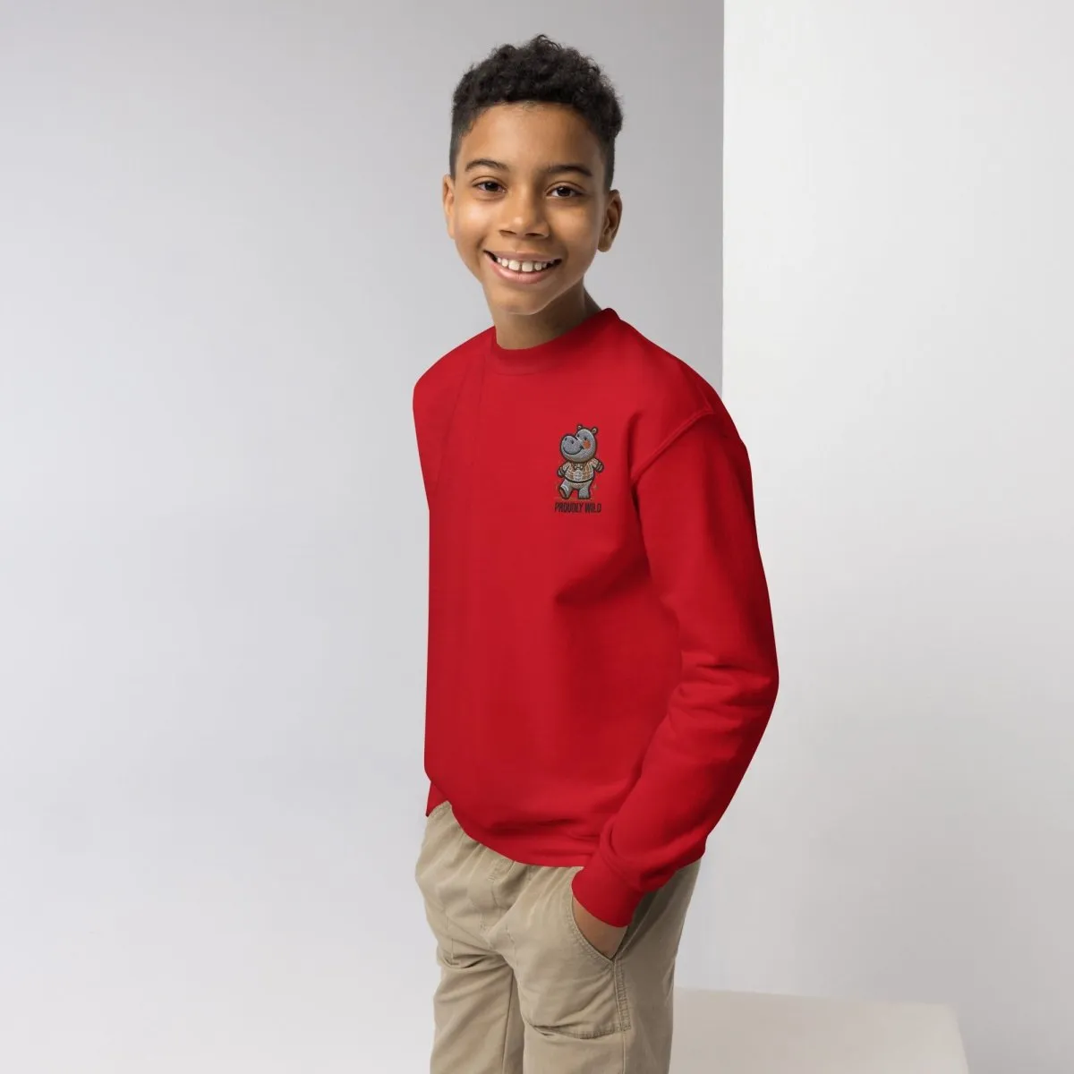 Embroidered Youth Crewneck Sweatshirt Dancing Hippopotamus
