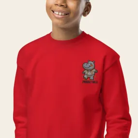 Embroidered Youth Crewneck Sweatshirt Dancing Hippopotamus