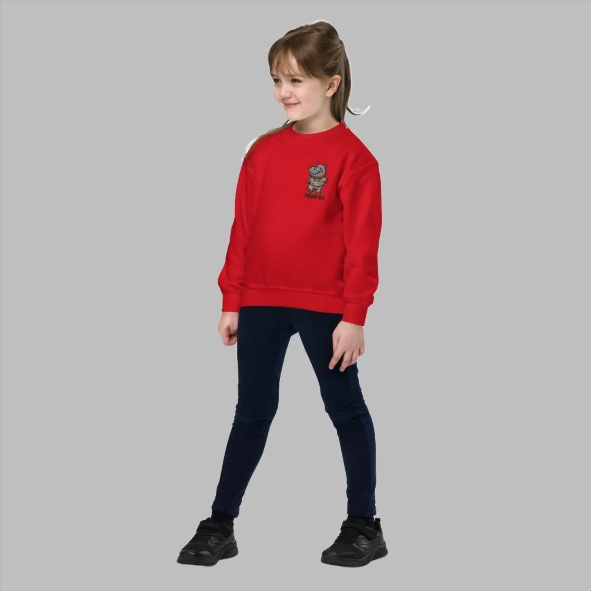 Embroidered Youth Crewneck Sweatshirt Dancing Hippopotamus
