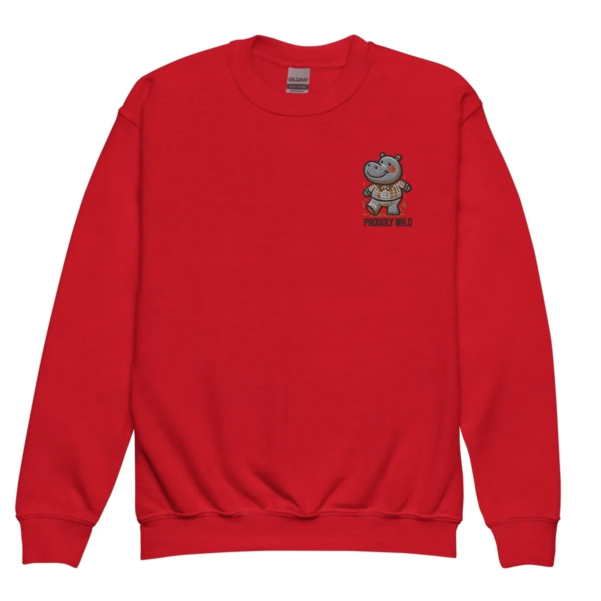 Embroidered Youth Crewneck Sweatshirt Dancing Hippopotamus