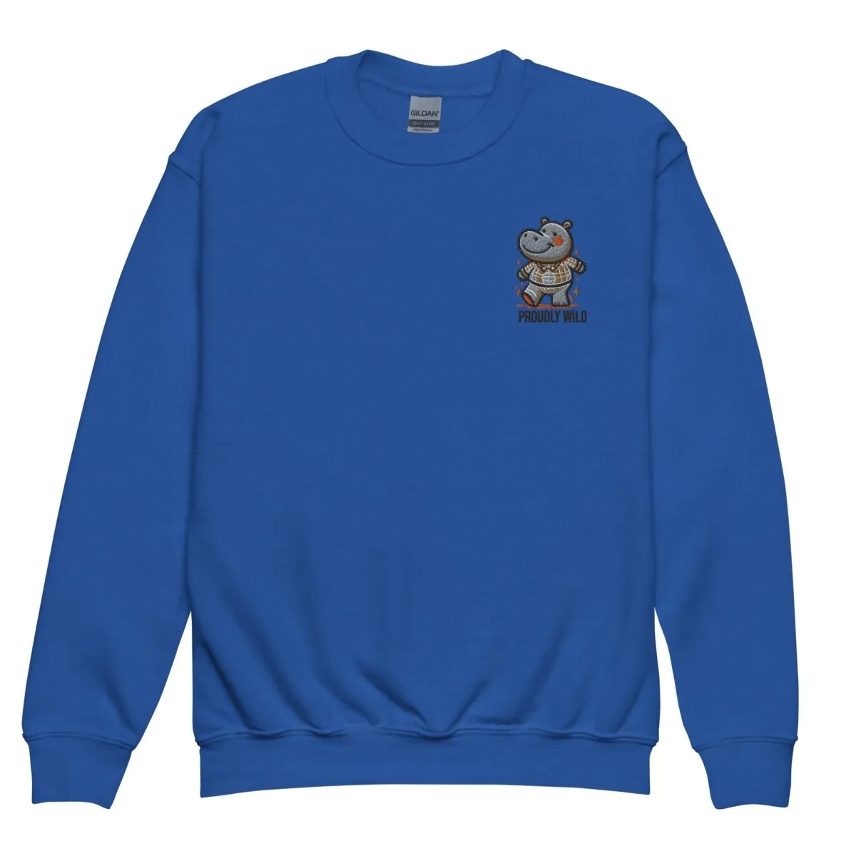 Embroidered Youth Crewneck Sweatshirt Dancing Hippopotamus