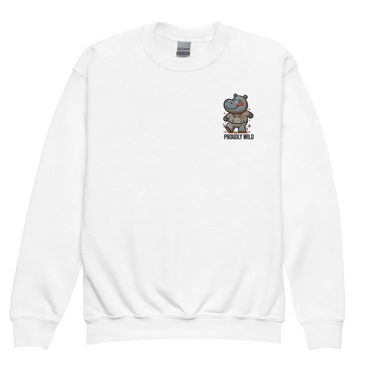 Embroidered Youth Crewneck Sweatshirt Dancing Hippopotamus