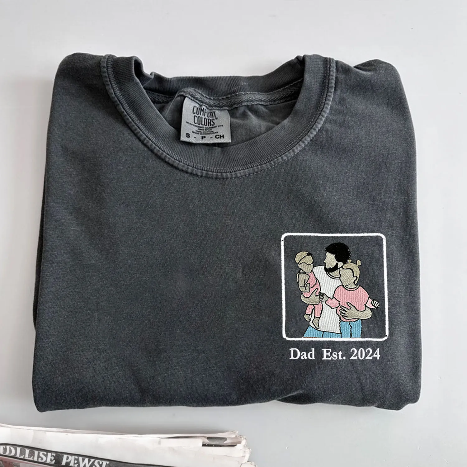 First Fathers Day Gift Idea with Custom Embroidered Comfort Color® T-Shirt