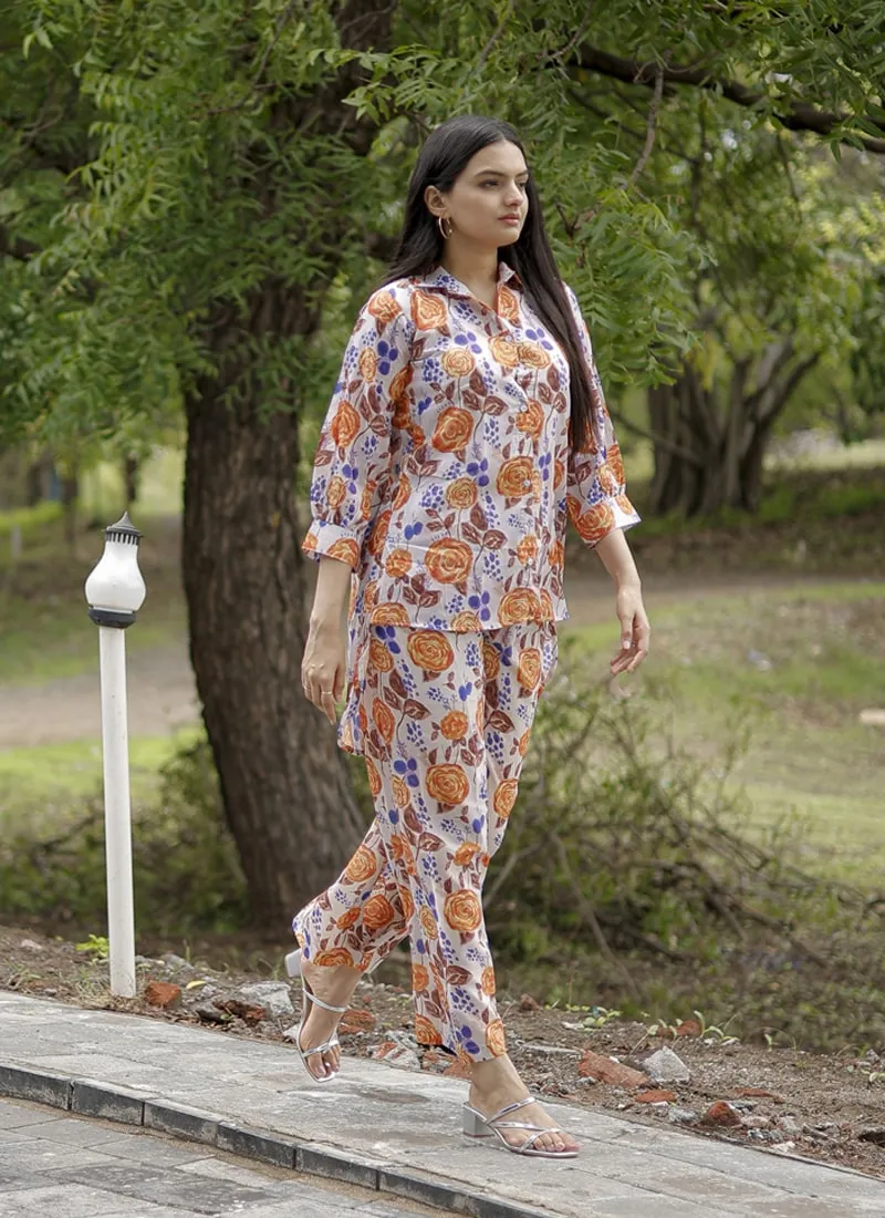 Floral Print Kurti Set in Pure Muslin Fabric