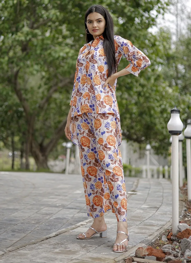 Floral Print Kurti Set in Pure Muslin Fabric