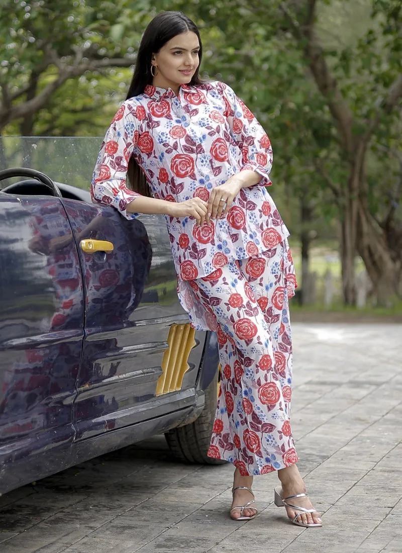 Floral Print Kurti Set in Pure Muslin Fabric
