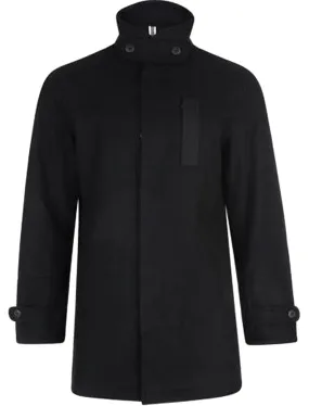 Funnel Neck WOOL BLEND Coat in Black - Dissident
