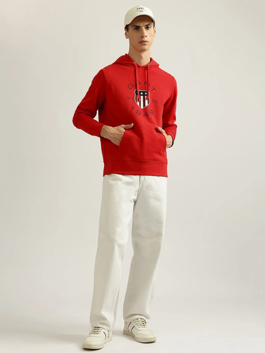Gant Men Red Printed Round Neck Full Sleeves Pullover Sweatshirt