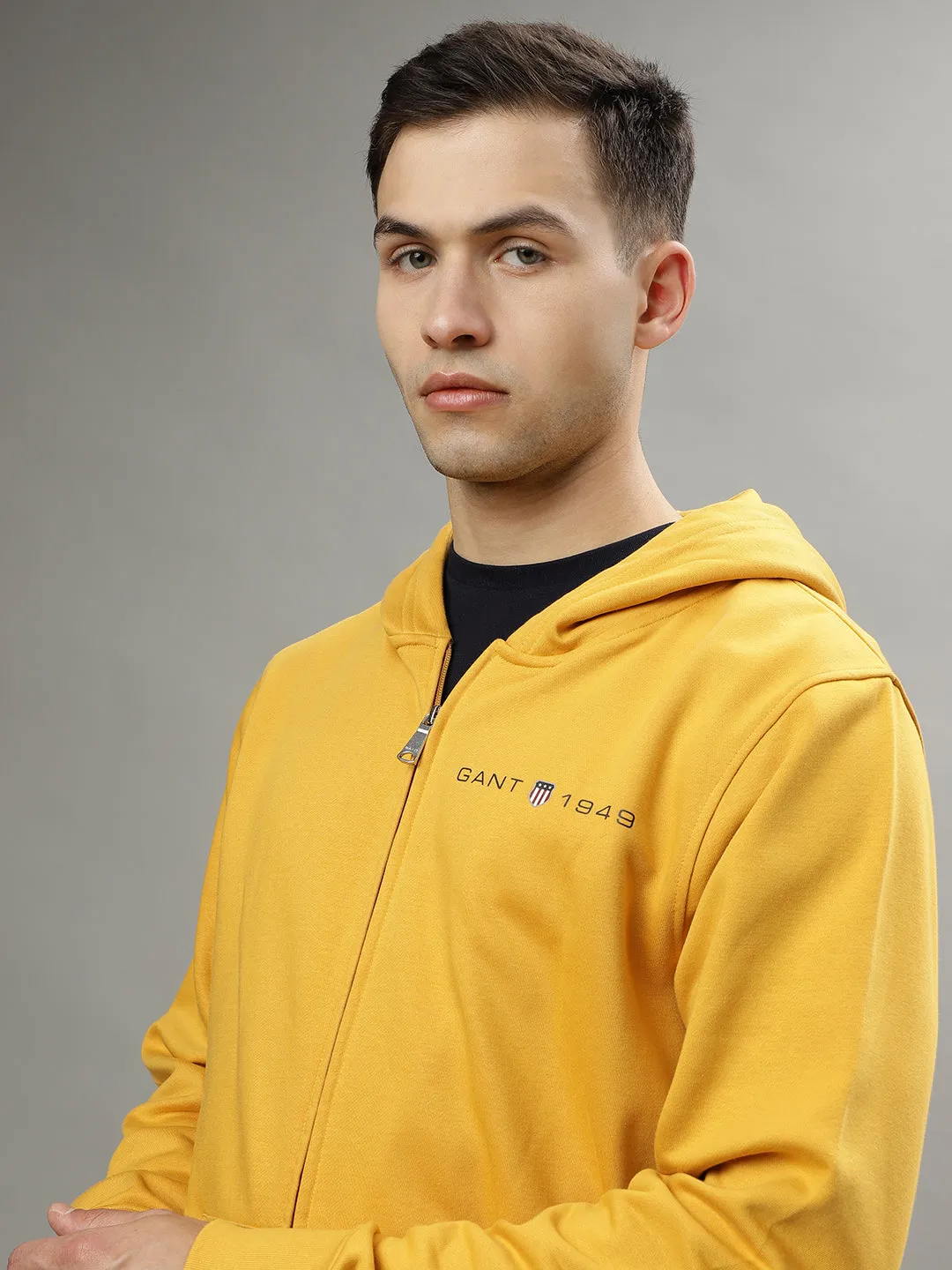 Gant Men Yellow Solid Hooded Long Sleeves Sweatshirt
