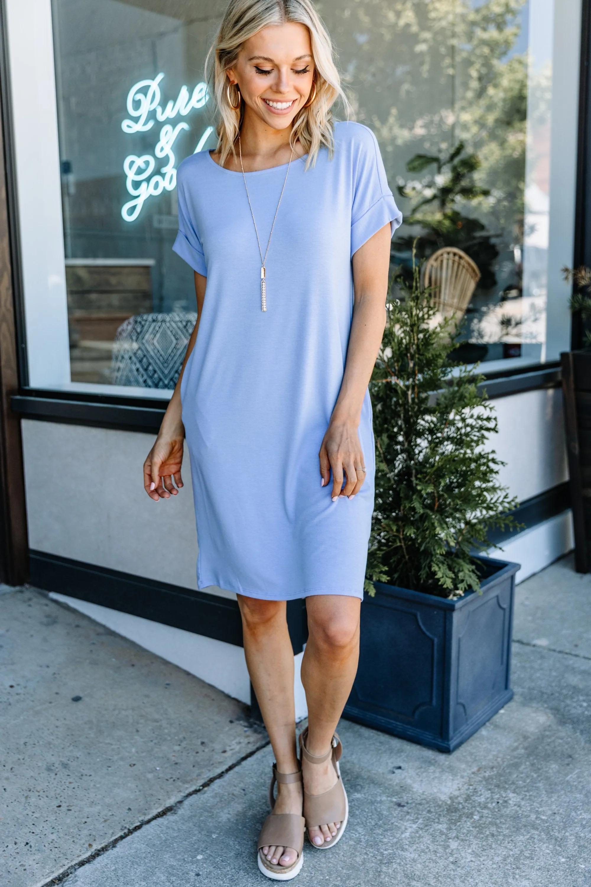 Get To Know Me Spring Blue T-shirt Dress