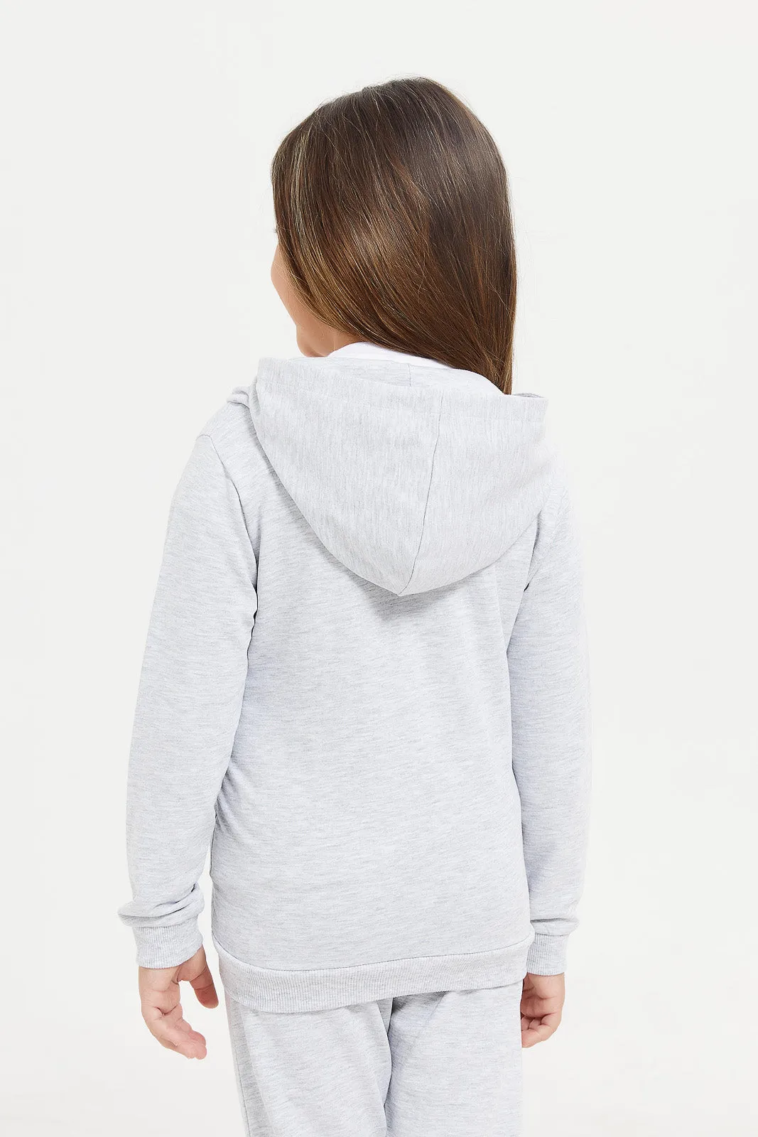Girls Grey Hooded Sweatshirt With Pocket And Zipper