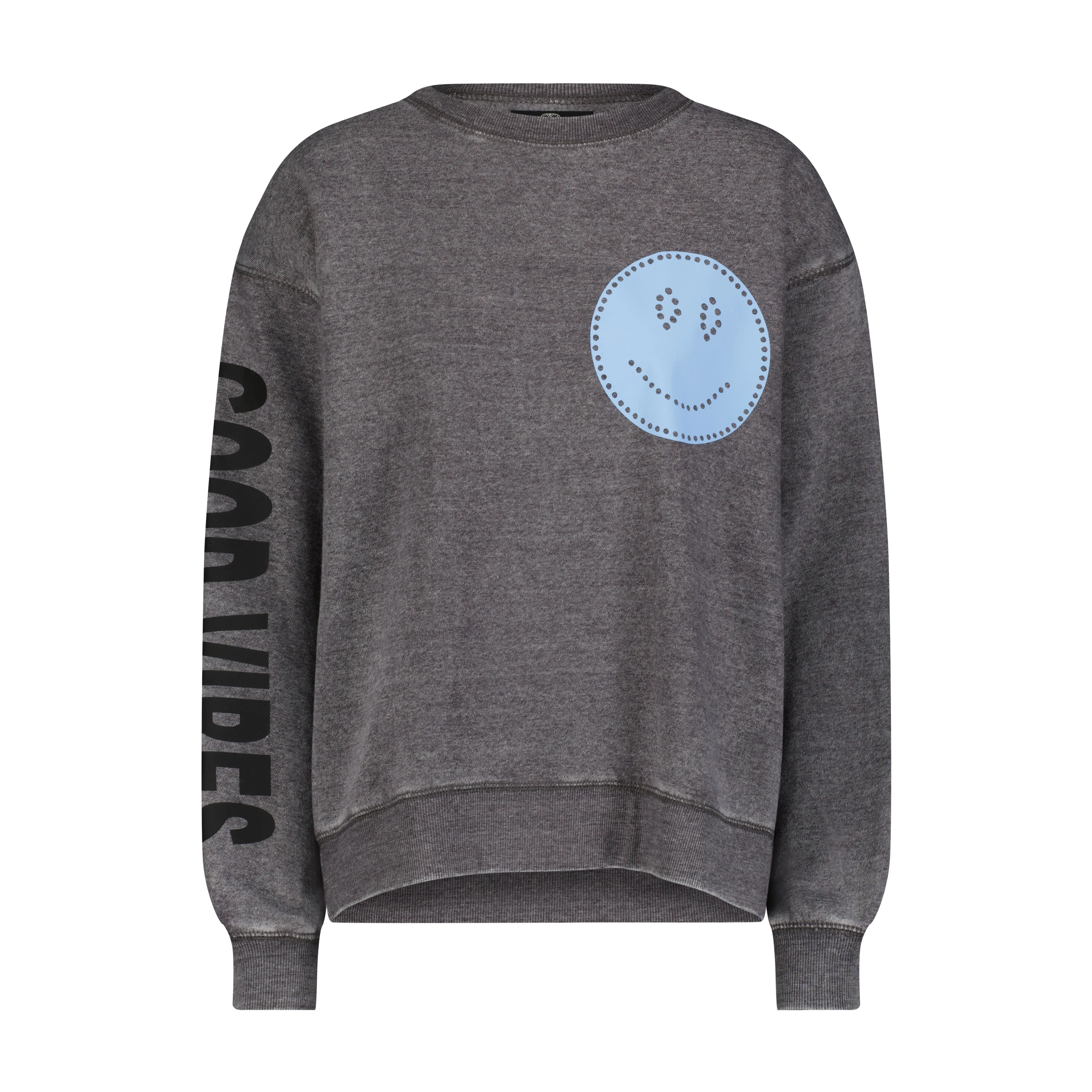 Good Vibes Blue Smile Grey Crew Sweatshirt