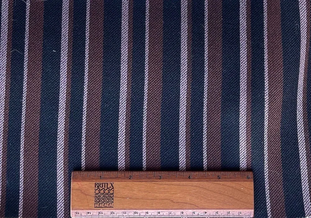 Handsome Striped Rosy mauve, Brick & Black Wool Twill