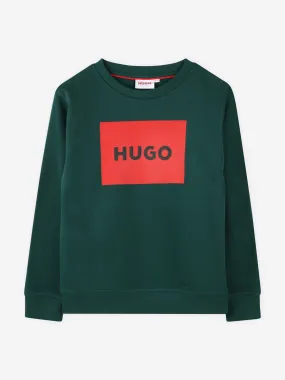 Hugo Boys Logo Print Sweatshirt in Green