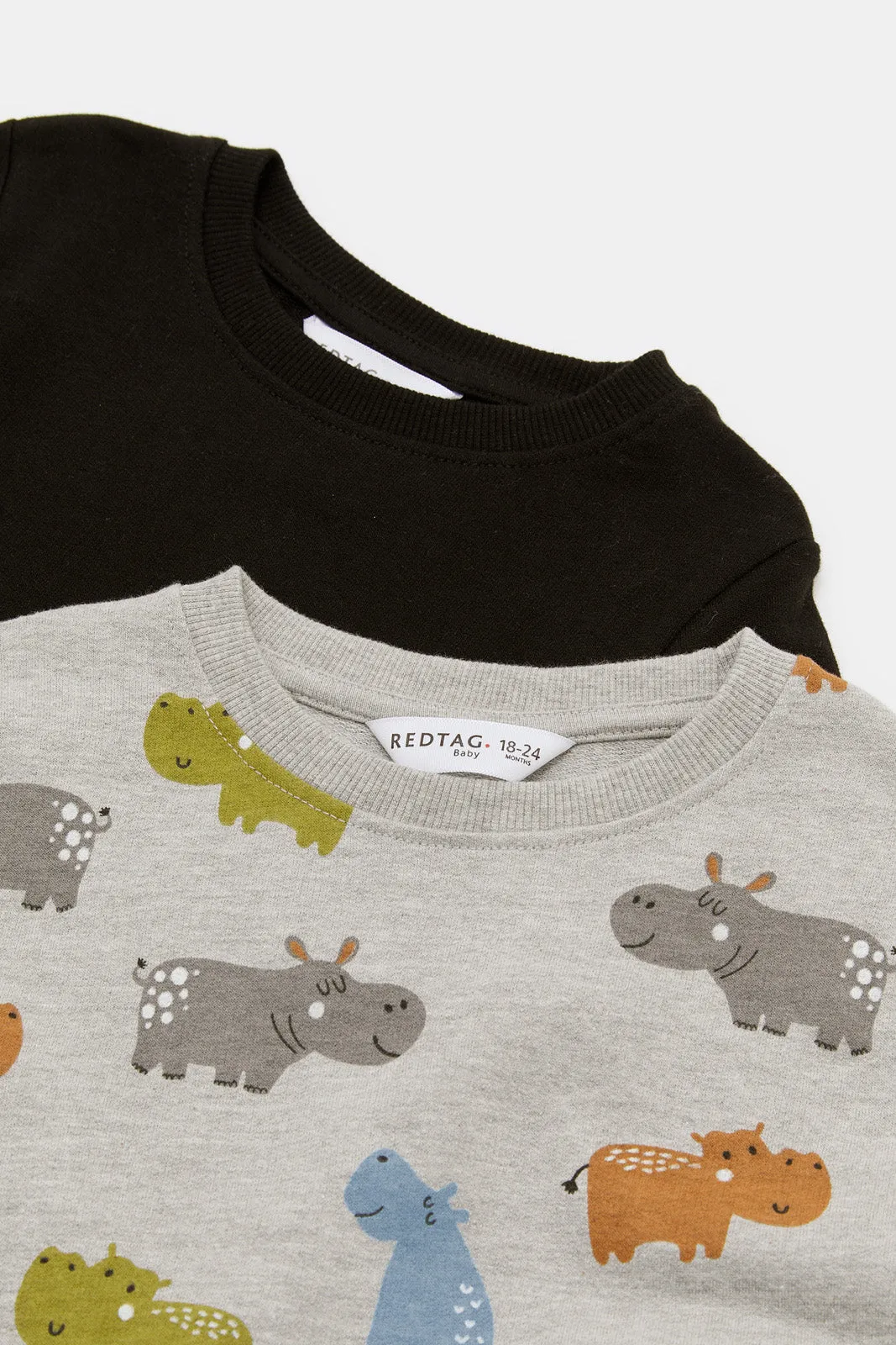 Infant Boys Grey And Black Printed Sweatshirt (Pack Of 2)