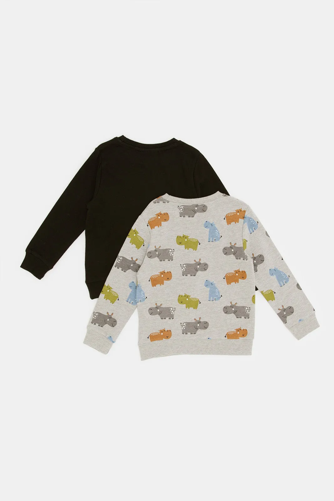 Infant Boys Grey And Black Printed Sweatshirt (Pack Of 2)