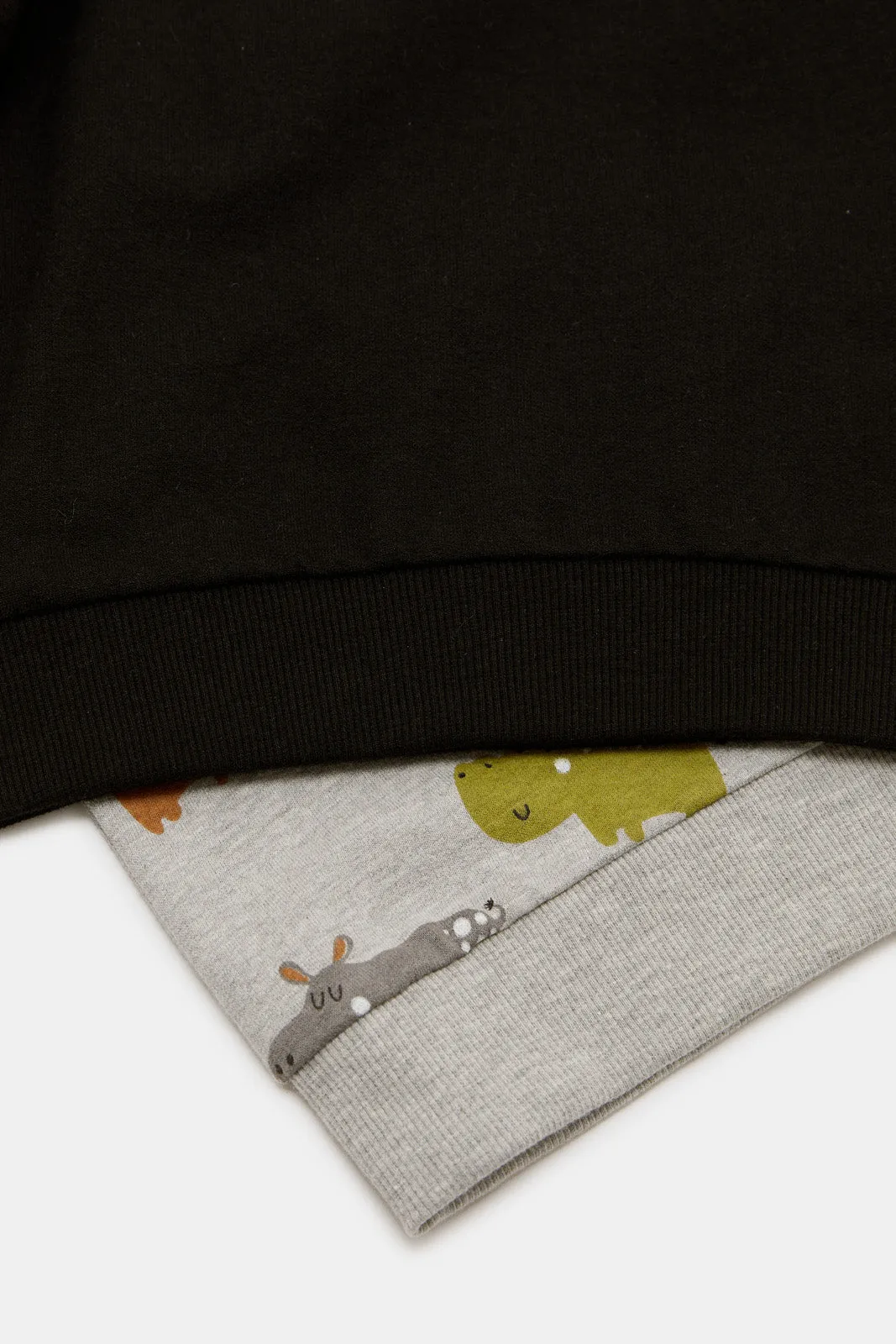 Infant Boys Grey And Black Printed Sweatshirt (Pack Of 2)