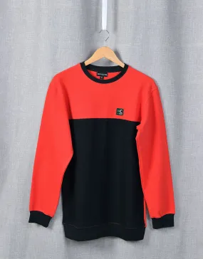 KC Men's Crew Neck Panel Popcorn Sweatshirt  -Black/Orange