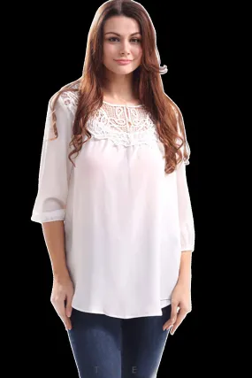 Ketty More Women Casual Hollow Neck Lace Neck Chiffon Top-KMWSB986