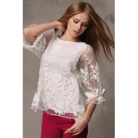 Ketty More Women Rounded Lace Neck Casual Chiffon Blouse-KMWSB779