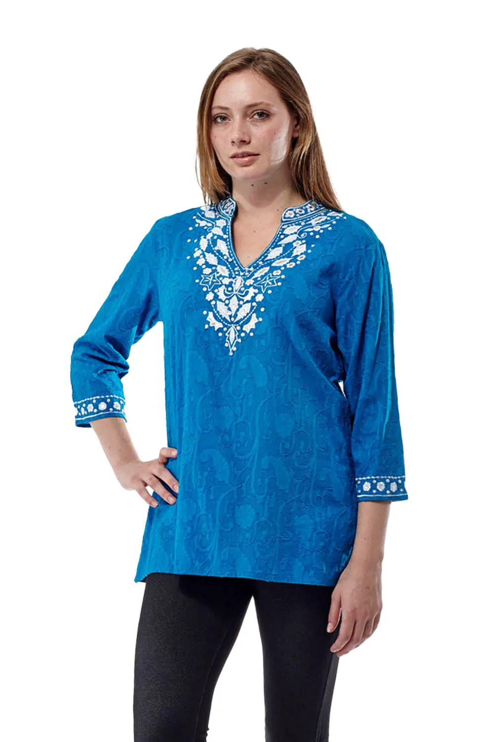 La Cera Embroidered and Beaded Jacquard Cotton Tunic