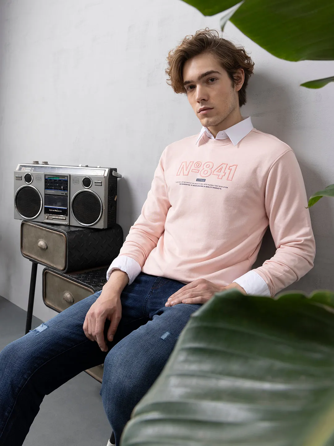 Light Pink Chest Print Sweatshirt