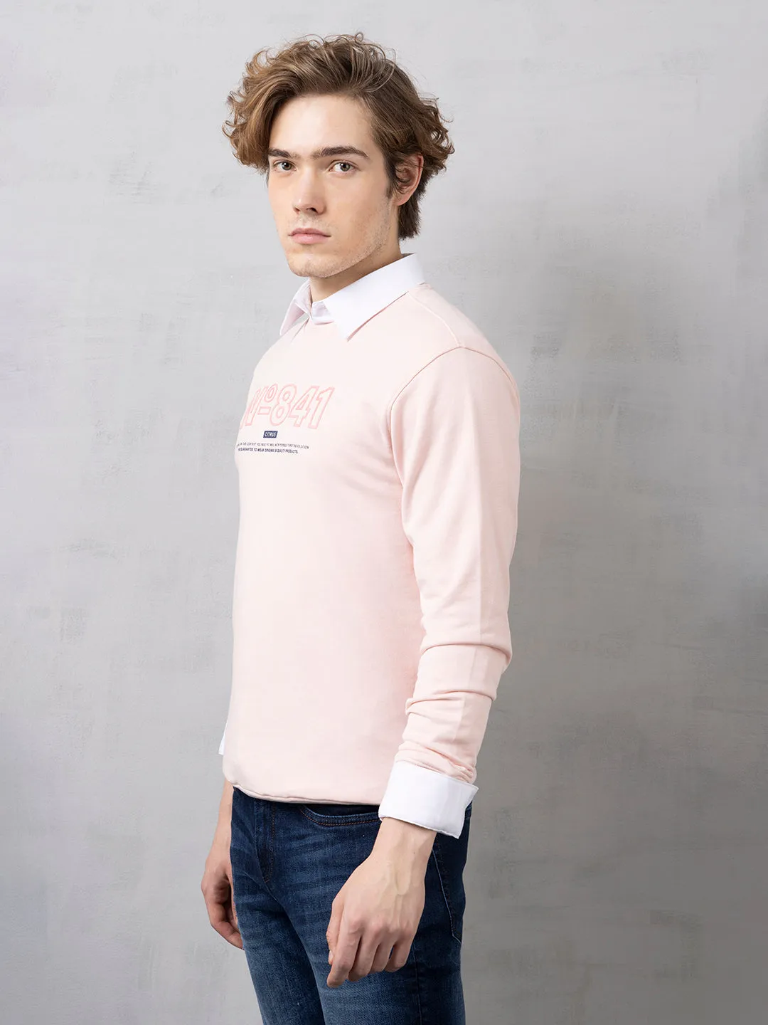 Light Pink Chest Print Sweatshirt