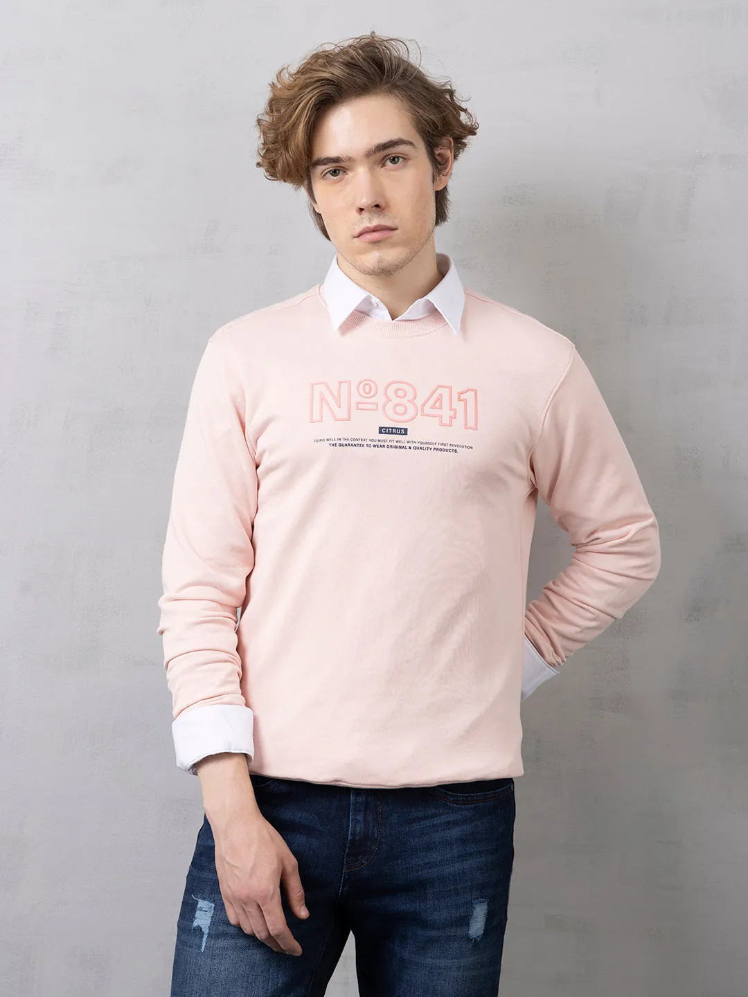 Light Pink Chest Print Sweatshirt