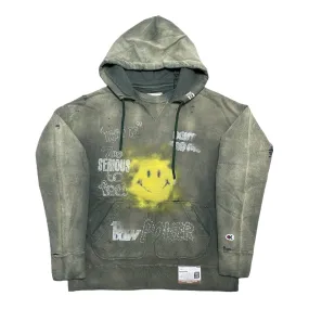Maison Mihara Yasuhiro Distressed Smiley Face Hooded Sweatshirt Green
