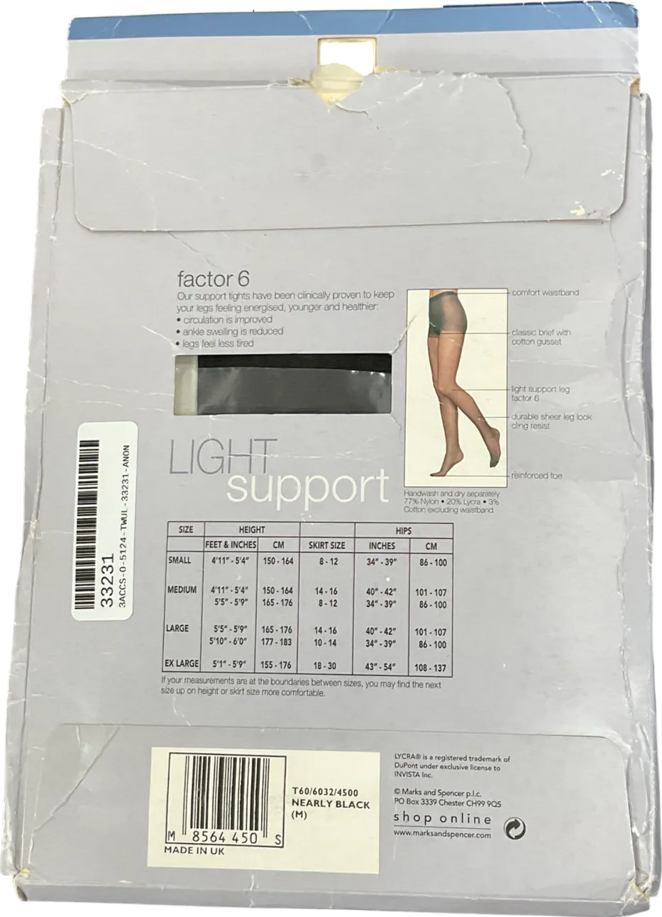M&S Black Light Support Matt Look 10 Denier Tights - 2 Pack UK M