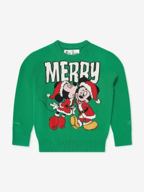 MC2 Saint Barth Boys Mickey Minnie Kissmas Sweatshirt in Green