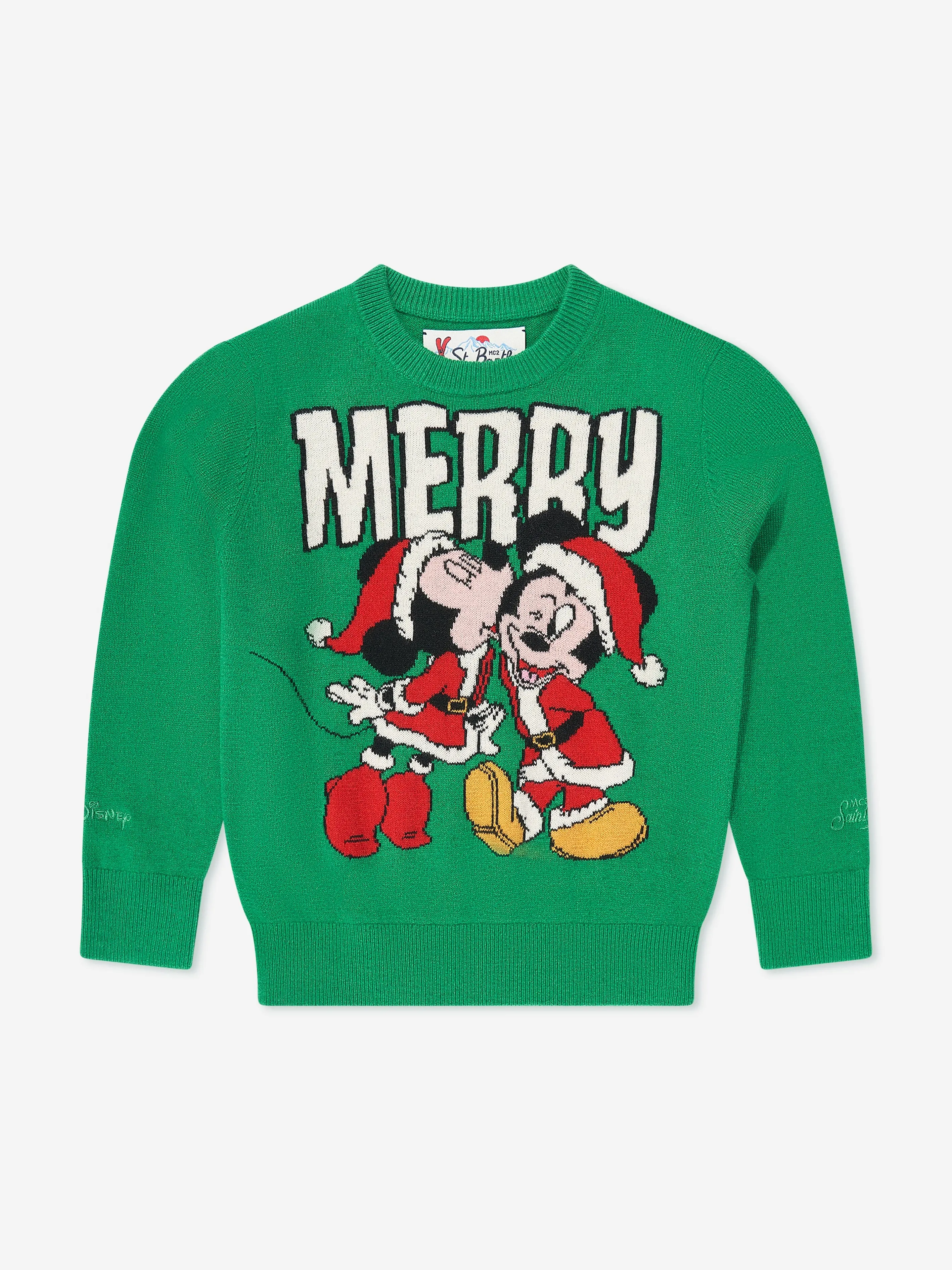 MC2 Saint Barth Boys Mickey Minnie Kissmas Sweatshirt in Green