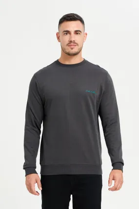 Men Charcoal Chest Print Sweatshirt