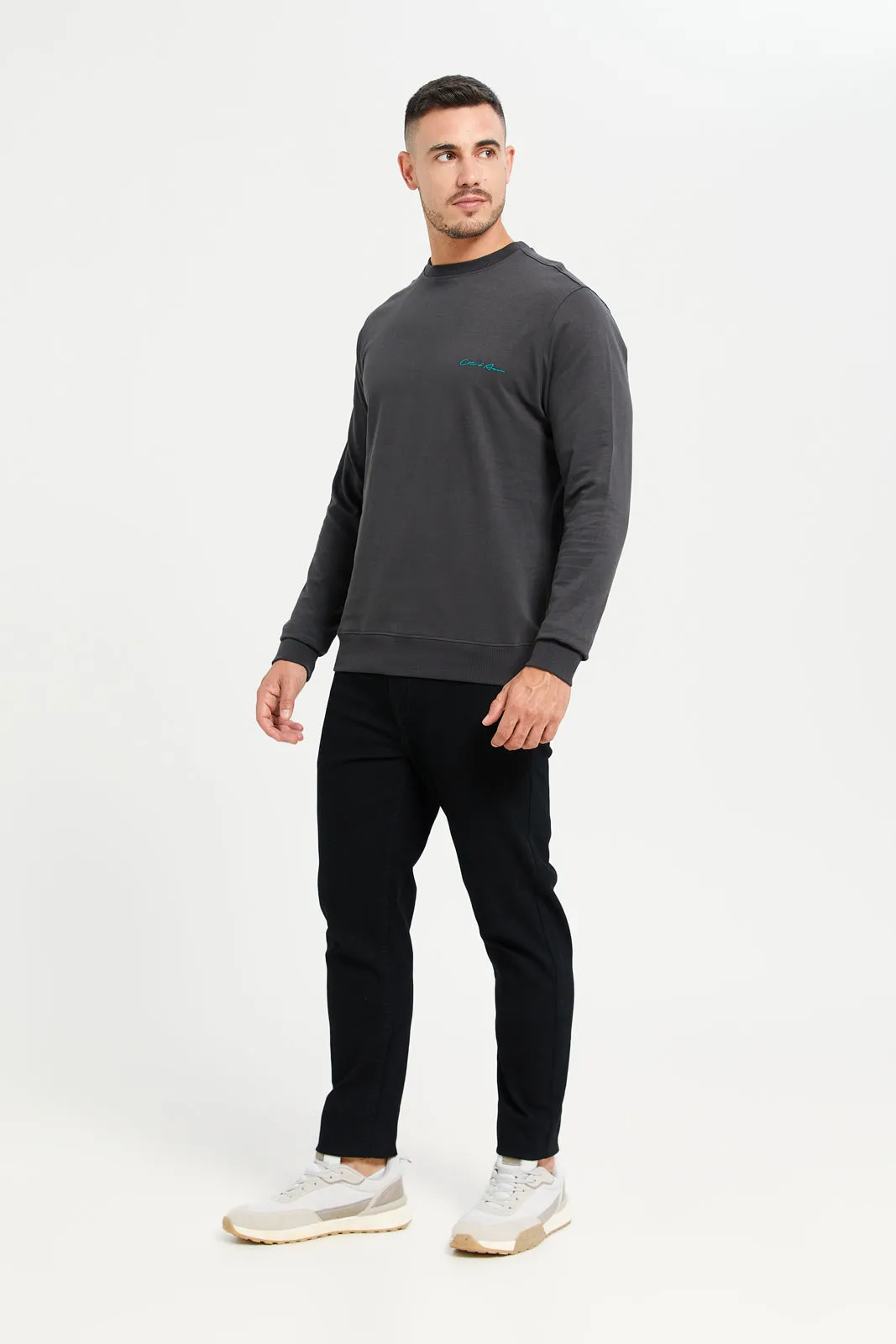 Men Charcoal Chest Print Sweatshirt