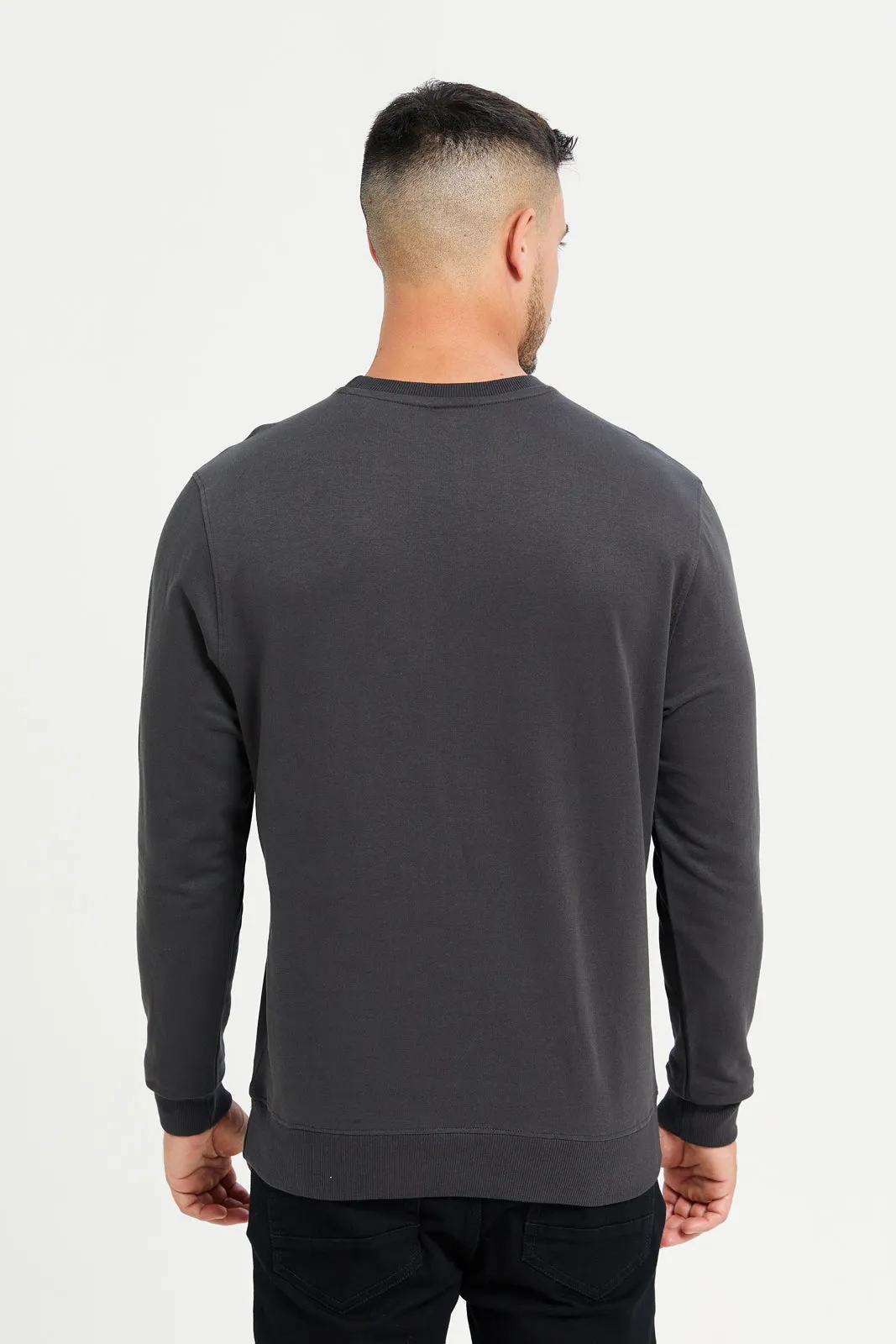 Men Charcoal Chest Print Sweatshirt
