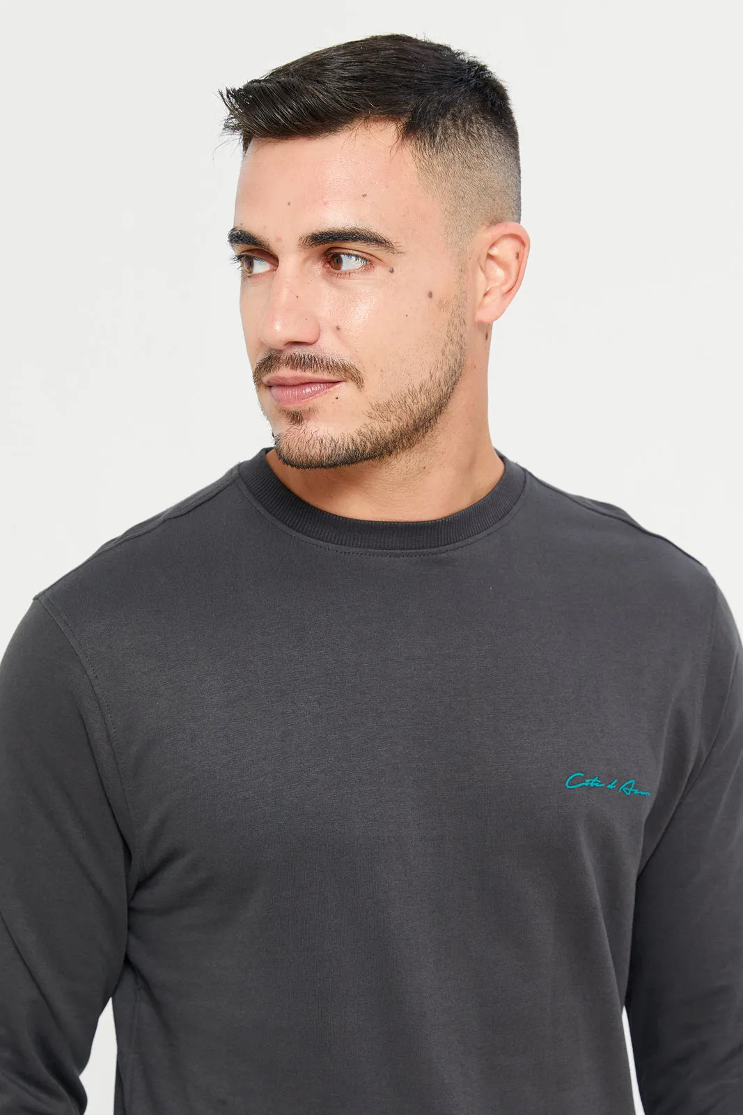 Men Charcoal Chest Print Sweatshirt