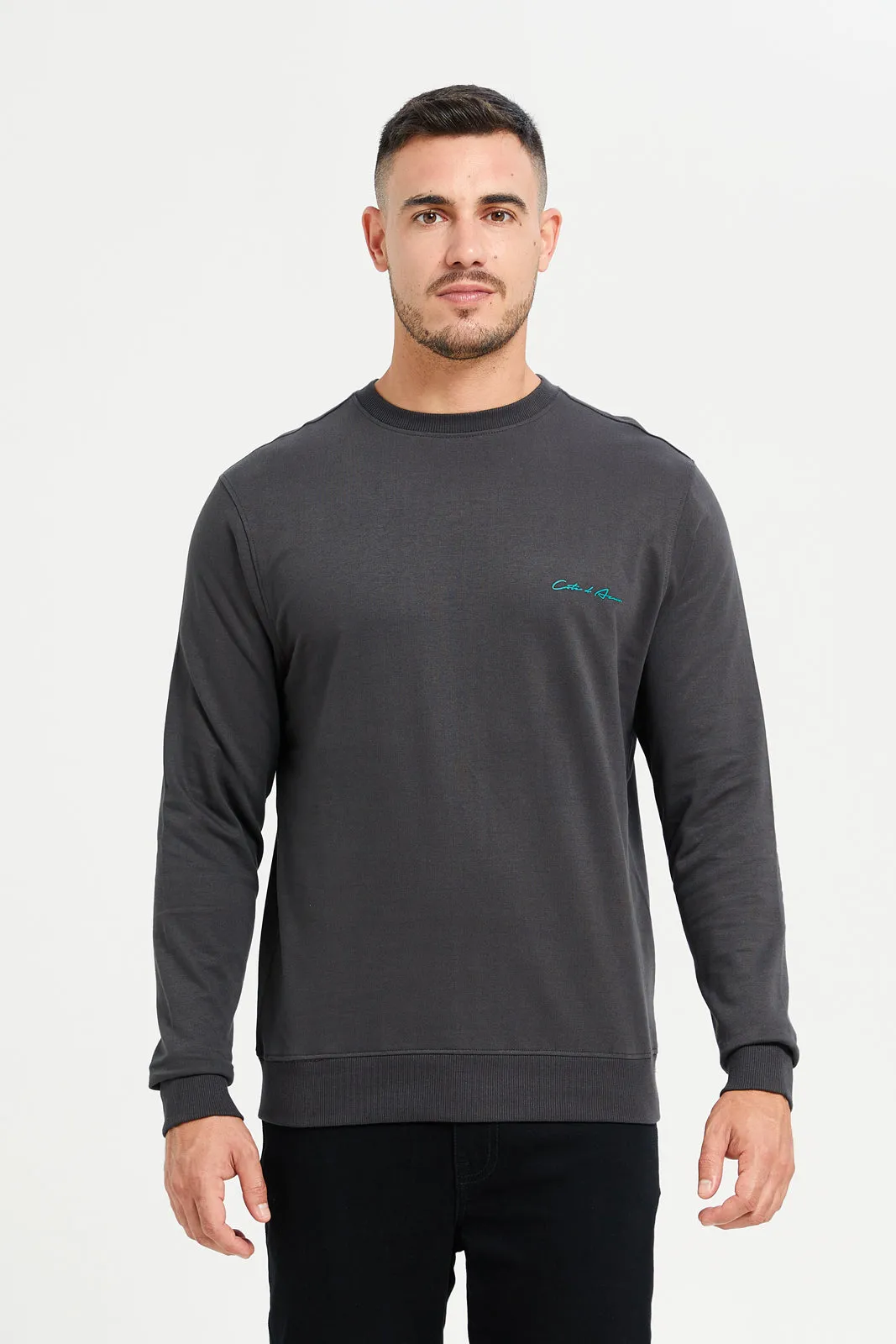 Men Charcoal Chest Print Sweatshirt