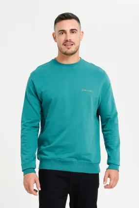 Men Green Crew Neck Sweatshirt