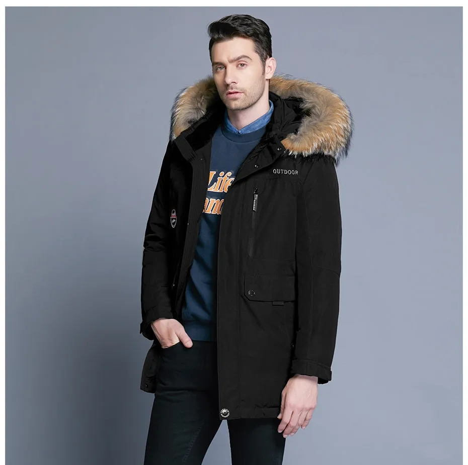 Men's Winter Warm Down Coat With Detachable Fur Hat