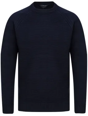 Morphy Ribbed Stitch Crew Neck Knitted Jumper in Ink Navy - Kensington Eastside
