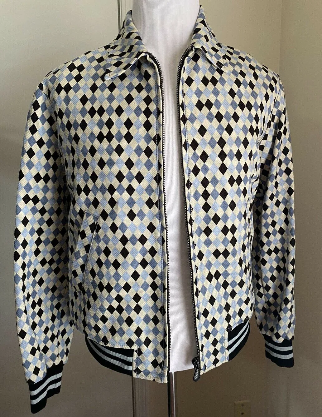 New $1950 Bottega Veneta Mens Jacket Coat Blue/Black/While 38 US ( 48 Eu ) Italy