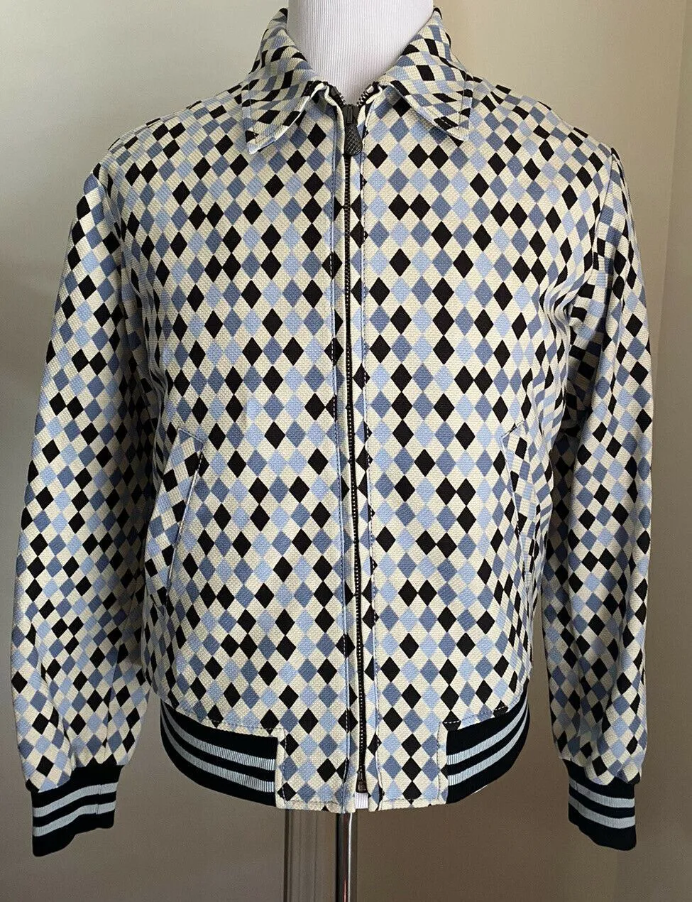 New $1950 Bottega Veneta Mens Jacket Coat Blue/Black/While 38 US ( 48 Eu ) Italy